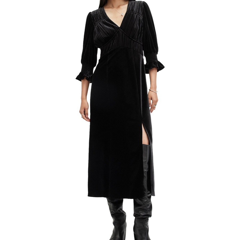 All Saints Black Long Sleeve Velvet Dress. New with tags.